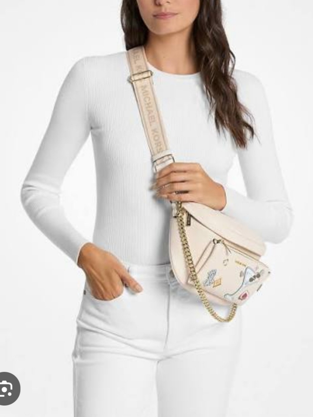 Michael Kors Beige/Cream Slater Embellished Crossbody with Stickers - Picture 4 of 10